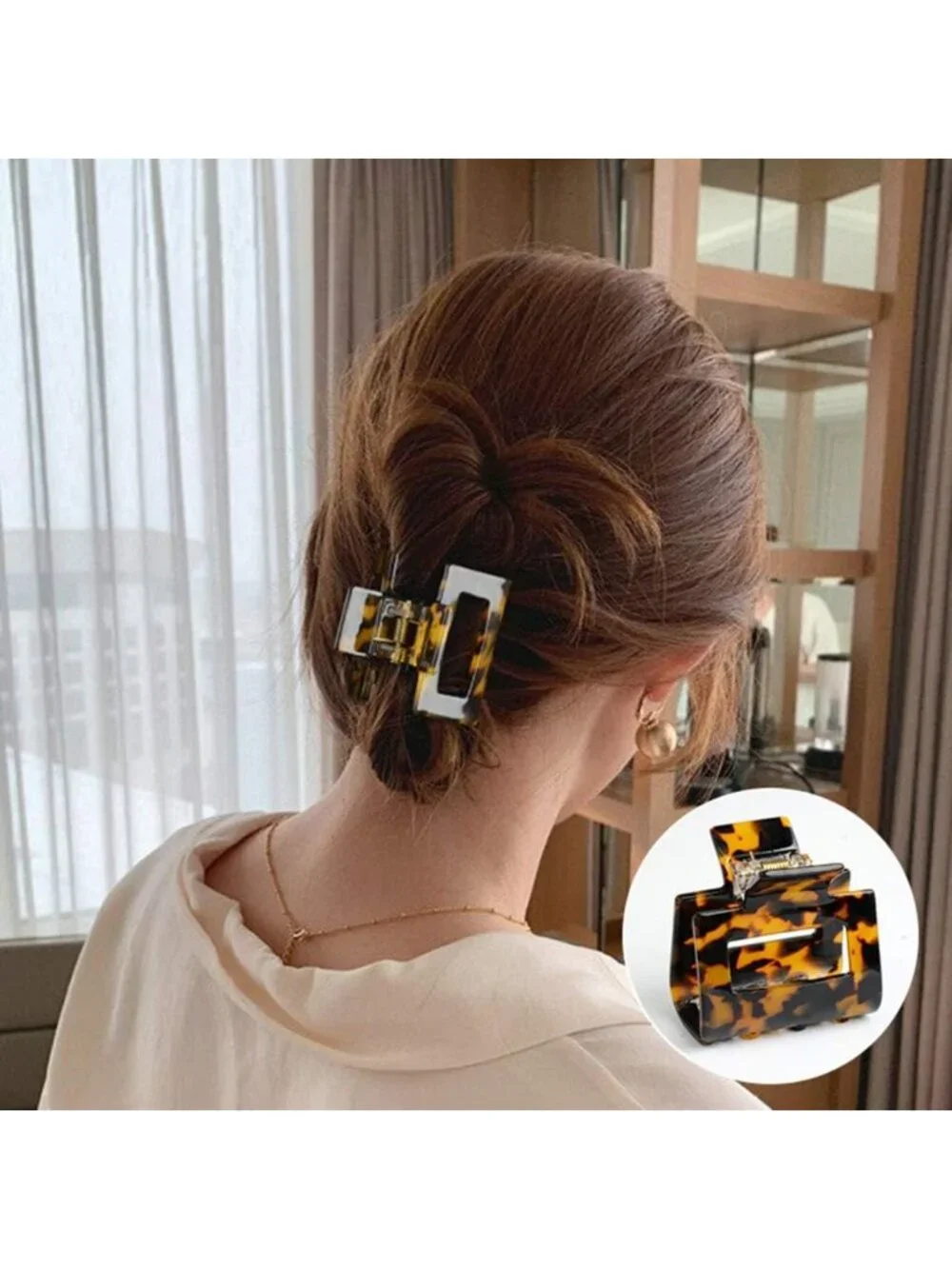 2 Pack Tortoise & Leopard Cutout Jaw Clips for Thick Hair - Stylish Hair